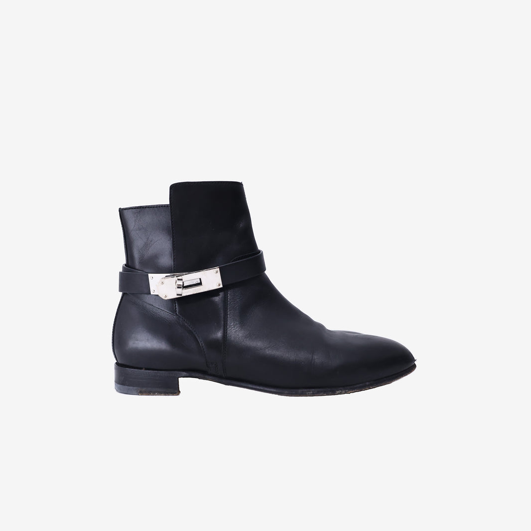 Hermès Neo Ankle Boots in Black Calfskin with Palladium-Plated Hardware (Size 38.5)