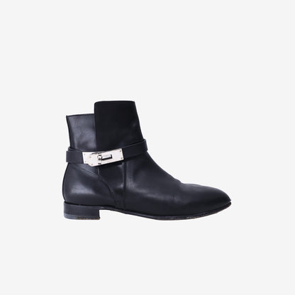 Hermès Neo Ankle Boots in Black Calfskin with Palladium-Plated Hardware (Size 38.5)