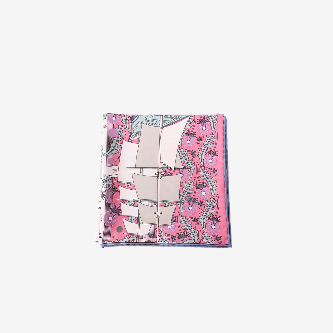 Hermès Carré 90 L'Esprit s'Envole Silk Scarf in Rose Bonbon/Parme/Bleu Jean