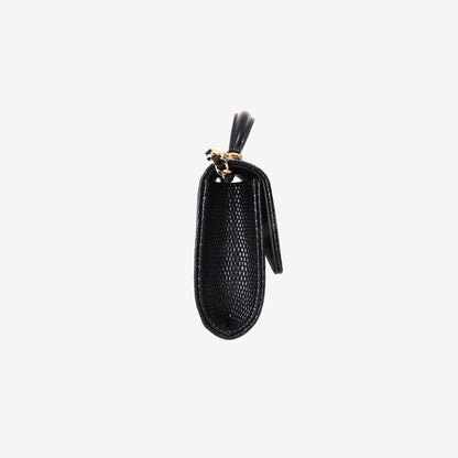 Chanel 26A Clutch with Top Handle in Black Lizard-Embossed Calfskin with Gold Hardware