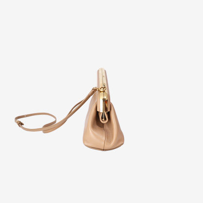 Fendi Small First Clutch in Poudre Beige Shiny Nappa Leather with Gold Hardware