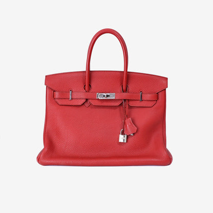 Hermès Birkin 35 in Rouge Casaque Togo Leather with Palladium Hardware front view