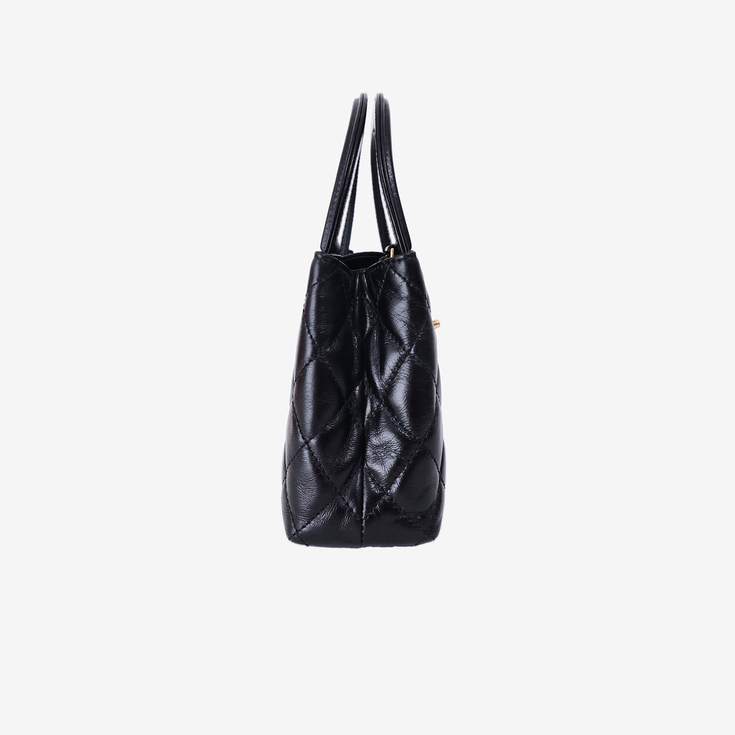 Chanel Small Kelly Shopper in Black Aged Calfskin with Brushed Gold Hardware
