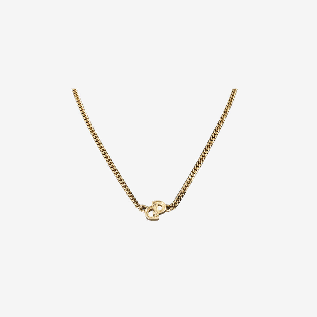 Dior Curb Link Chain Necklace in Gold-Tone Metal with CD Motif