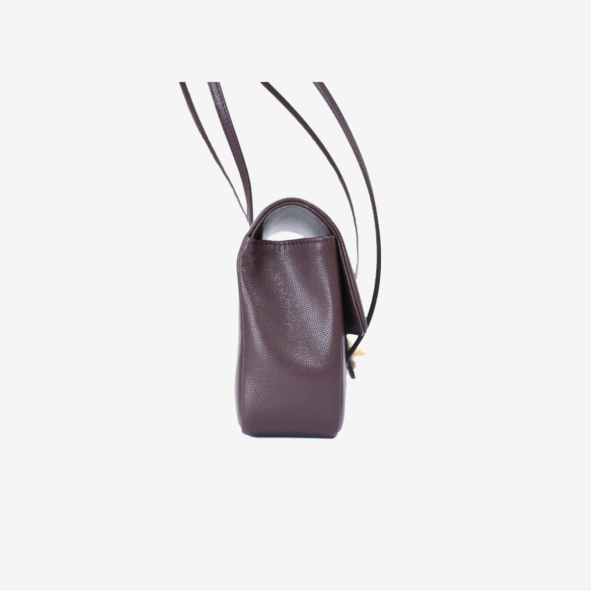 Chanel 26P Preppy Flap Small Bag in Brown Calfskin Leather with Gold Hardware side view