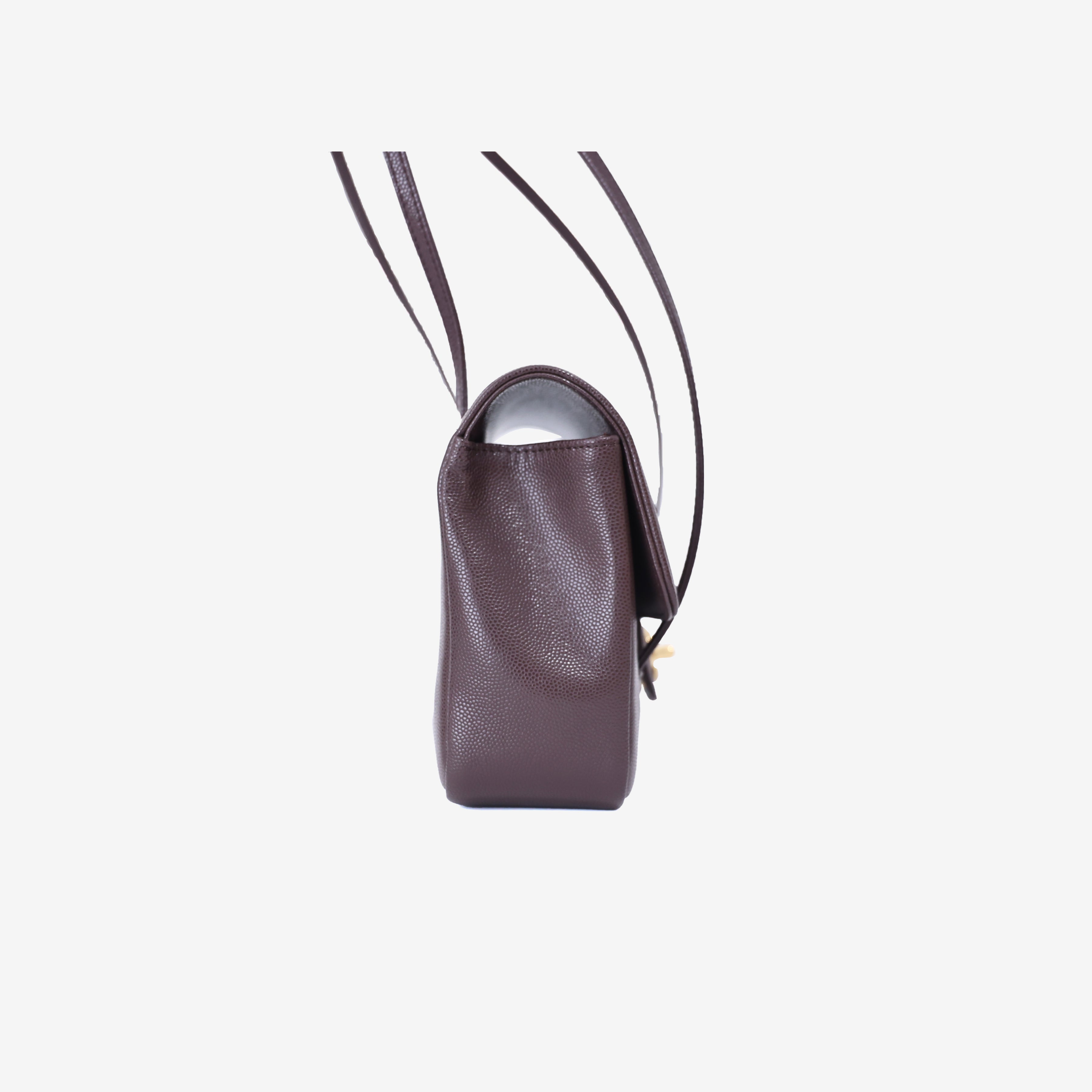 Chanel 26P Preppy Flap Small Bag in Brown Calfskin Leather with Gold Hardware side view