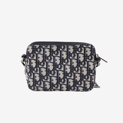 Dior Zipped Pouch in Blue Oblique Jacquard Canvas with Silver Hardware