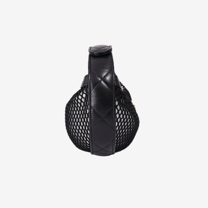 Chanel Mesh Mini Round Hobo Pouch Bag in Black Mesh with Gold Hardware