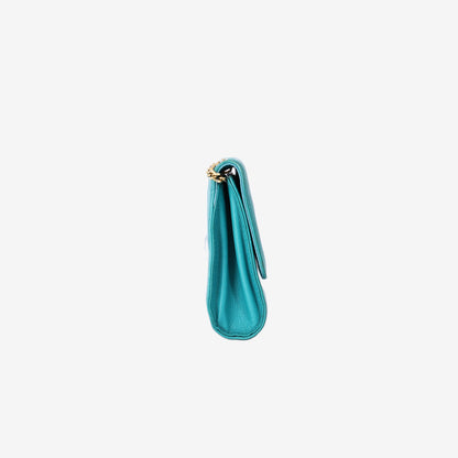 Vivienne Westwood Shoulder Chain Bag in Turquoise Nappa Leather with Gold Hardware