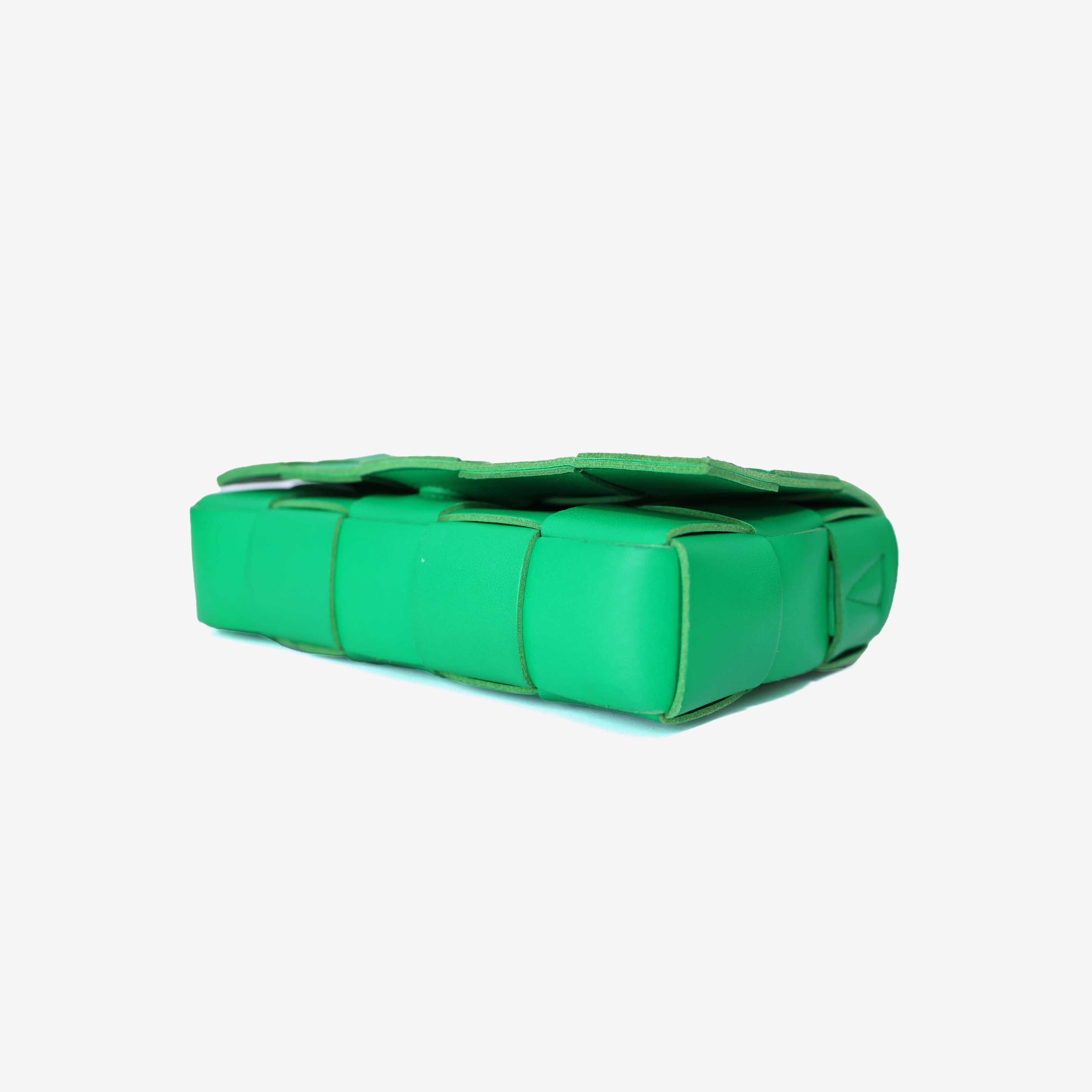 Bottega Veneta Cassette Bag in Green Leather with Silver Hardware bottom side view