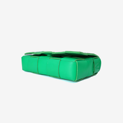 Bottega Veneta Cassette Bag in Green Leather with Silver Hardware bottom side view