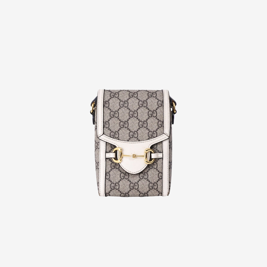 Gucci Horsebit 1955 Mini Bag in Beige GG Supreme Canvas/White Azalea Calfskin Leather