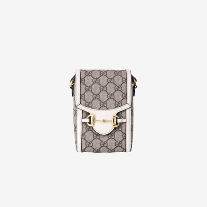 Gucci Horsebit 1955 Mini Bag in Beige GG Supreme Canvas/White Azalea Calfskin Leather