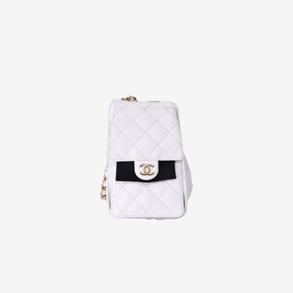 Chanel 25 Small Handbag in White Caviar Leather with Gold Hardware