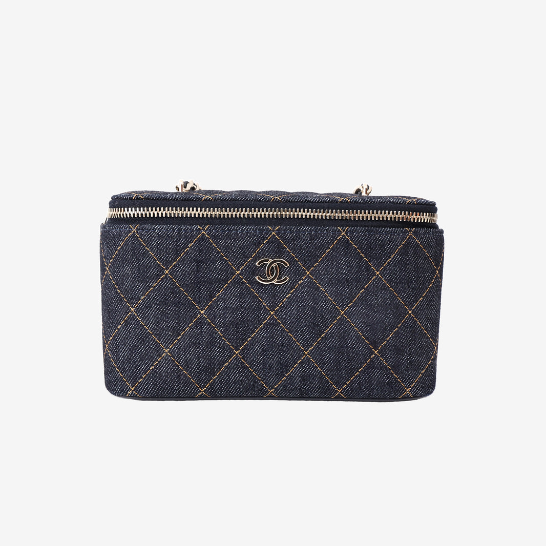 Chanel Classic Vanity with Chain in Dark Blue Denim with Silver Hardware