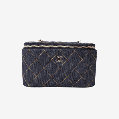 Chanel Classic Vanity with Chain in Dark Blue Denim with Silver Hardware