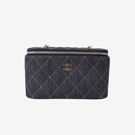 Chanel Classic Vanity with Chain in Dark Blue Denim with Silver Hardware