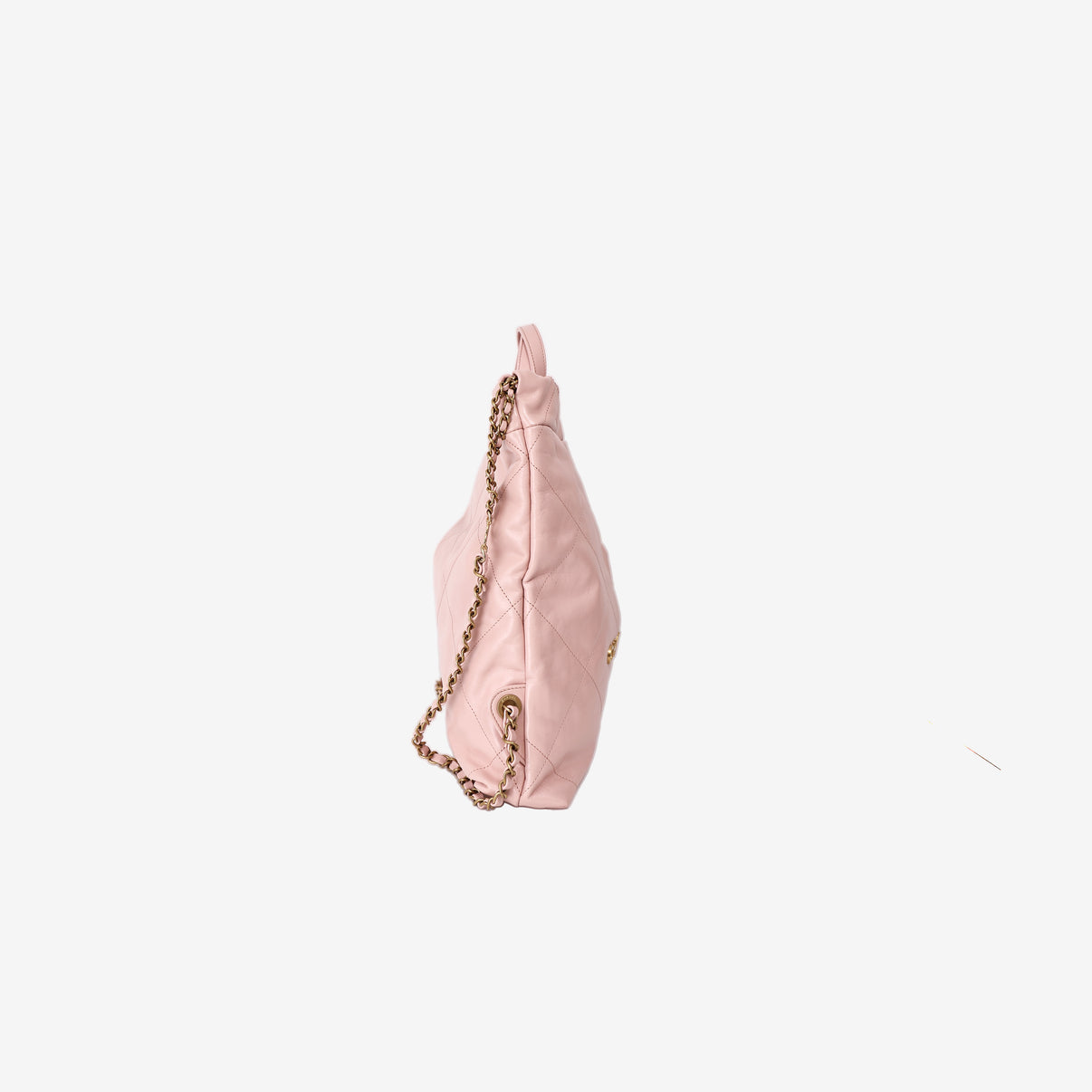 Chanel 22 Backpack in Pink Calfskin Leather with Gold Hardware side view