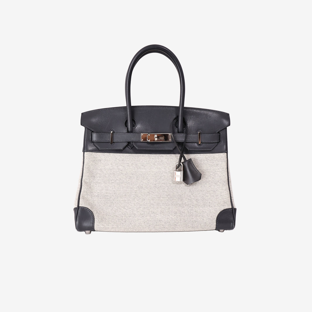 Hermès Birkin 30 in Noir Toile Canvas and Swift Leather with Palladium Hardware