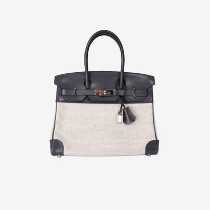Hermès Birkin 30 in Noir Toile Canvas and Swift Leather with Palladium Hardware