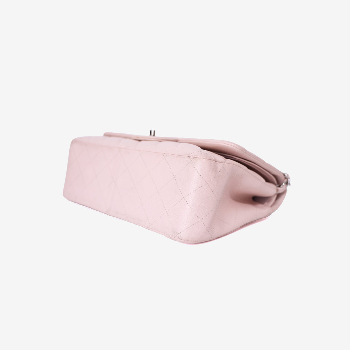 Chanel Classic Jumbo Flap Bag in Light Pink Grained Calfskin Leather with Silver Hardware bottom side view