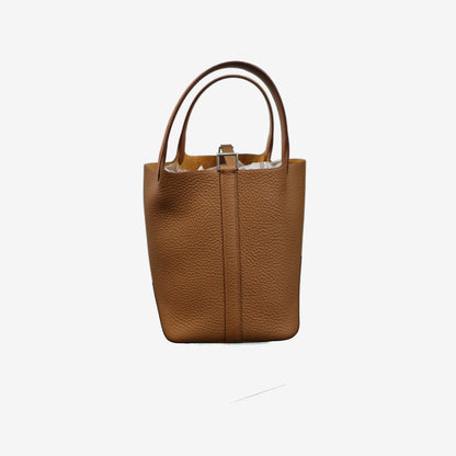 Hermès Picotin Lock 18 in Brown Taurillon Clemence Leather with Ostrich Handles and Gold Hardware