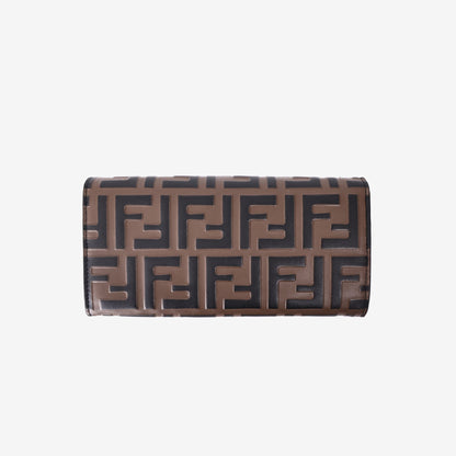 Fendi FF Diamonds Continental Wallet on Chain in Brown/Black Calfskin Leather with Gold Hardware