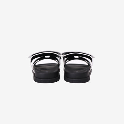 Hermès Chypre Sandals in Gris Argenté Metallic Goatskin (Size 38)