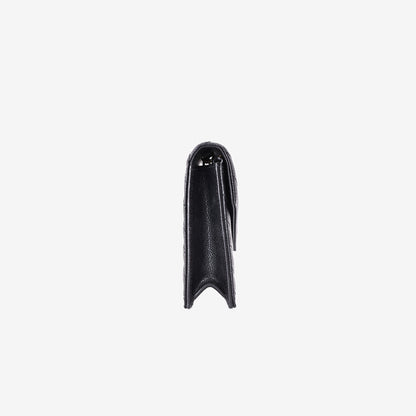 Saint Laurent Cassandre Envelope Chain Wallet in Black Grained Calfskin Leather
