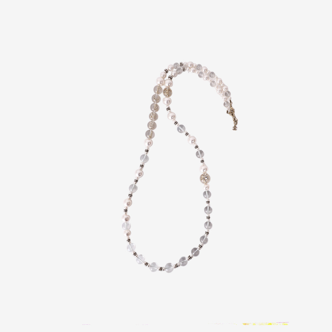 Chanel Resin Pearl Crystal Flora On Ice Long Necklace in Golden Pearly White