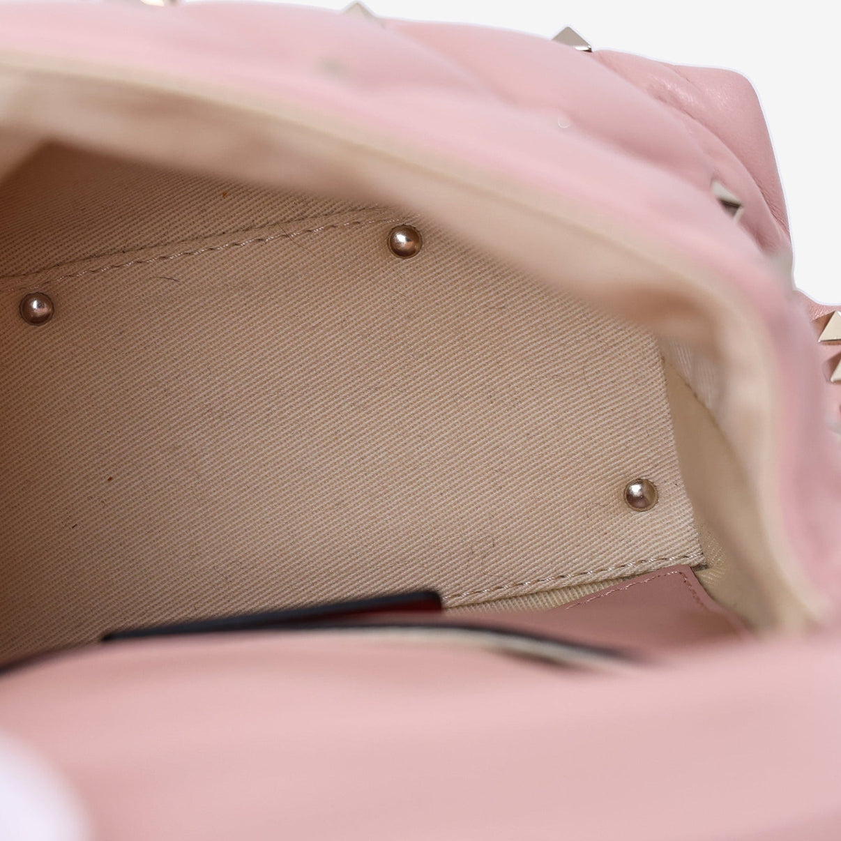 Valentino Garavani Candystud Medium Bag In Pink Calfskin Leather with Gold Hardware interior view