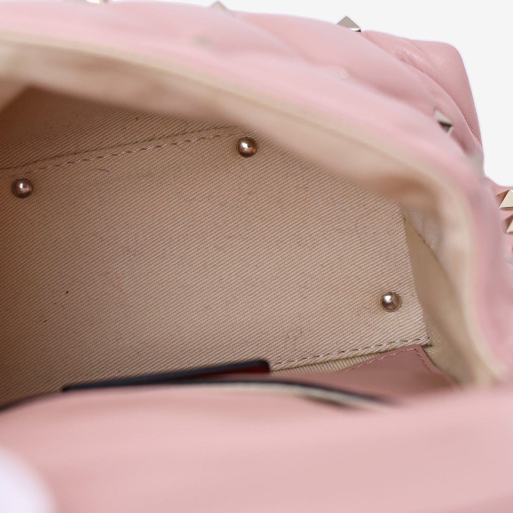 Valentino Garavani Candystud Medium Bag In Pink Calfskin Leather with Gold Hardware interior view