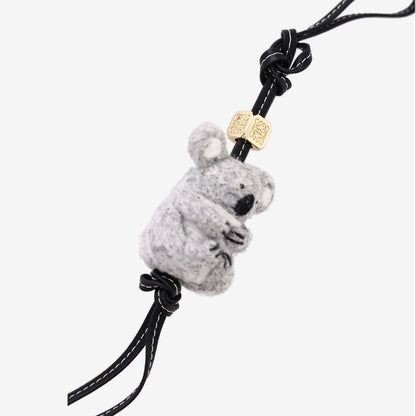 Loewe Koala Charm in Light Grey Felt and Black Calfskin Leather