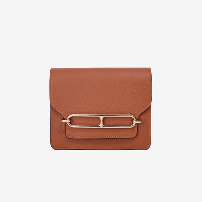 Hermès Roulis Slim Wallet in Gold Evercolor Leather with Gold Hardware front view