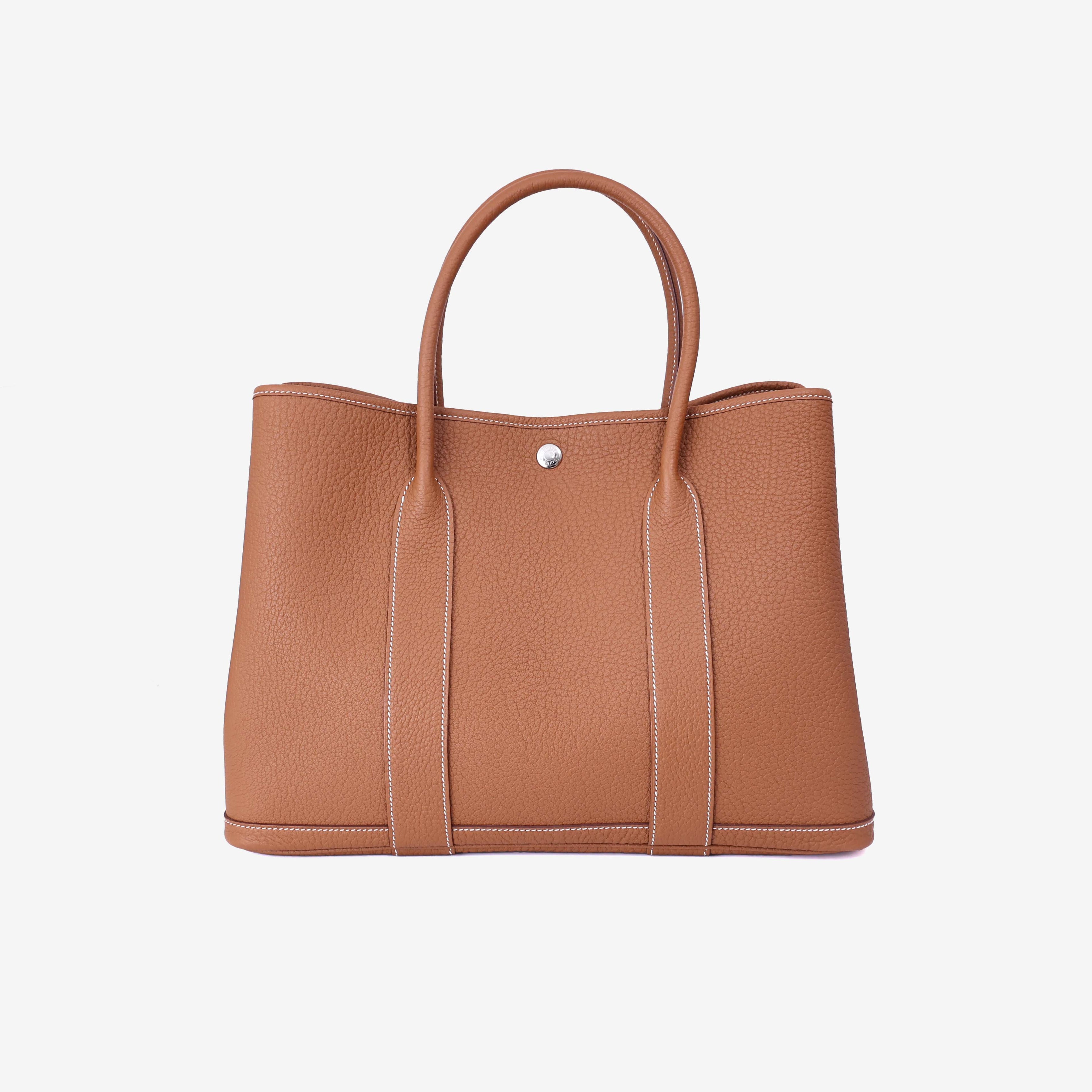 Hermès Garden Party 36 in Gold Negonda Leather with Palladium Hardware front view