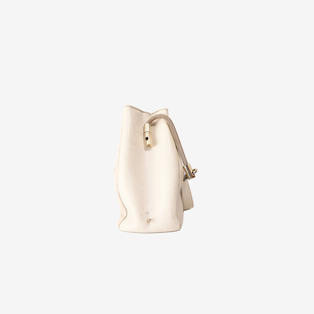 Versace Collection Leather Panel Tote Bag in Cream/Off-White Leather with Gold Hardware