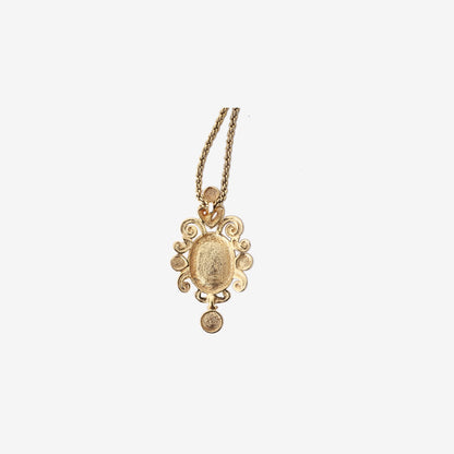 Dior Vintage Pendant Necklace in Gold-Tone Hardware with Baroque Filigree & Faux Pearls