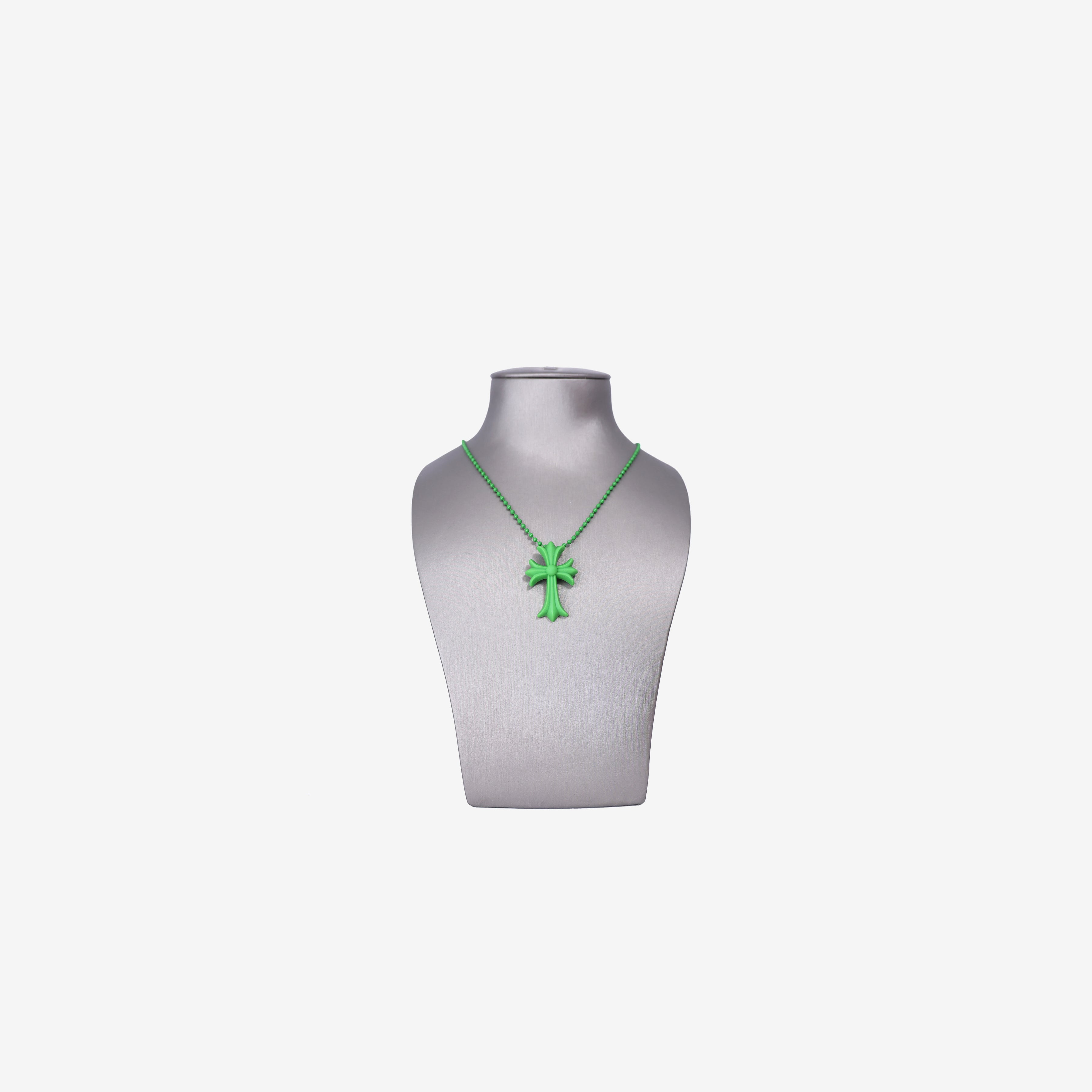 Chrome Hearts Cross Pendant Necklace in Green Silicone front view