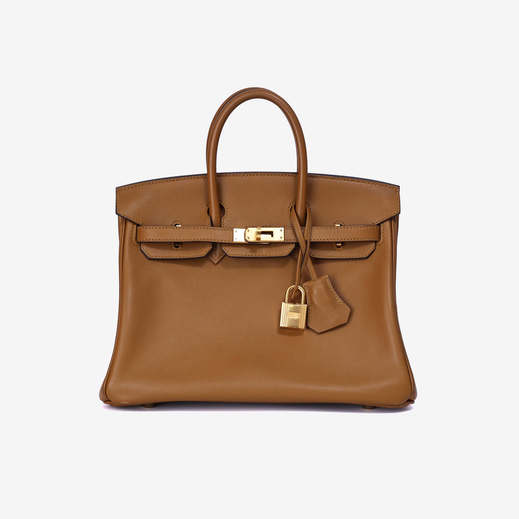 Hermès Birkin 25 in Bronze Doré Swift Leather with Gold Hardware front view