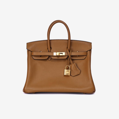 Hermès Birkin 25 in Bronze Doré Swift Leather with Gold Hardware front view
