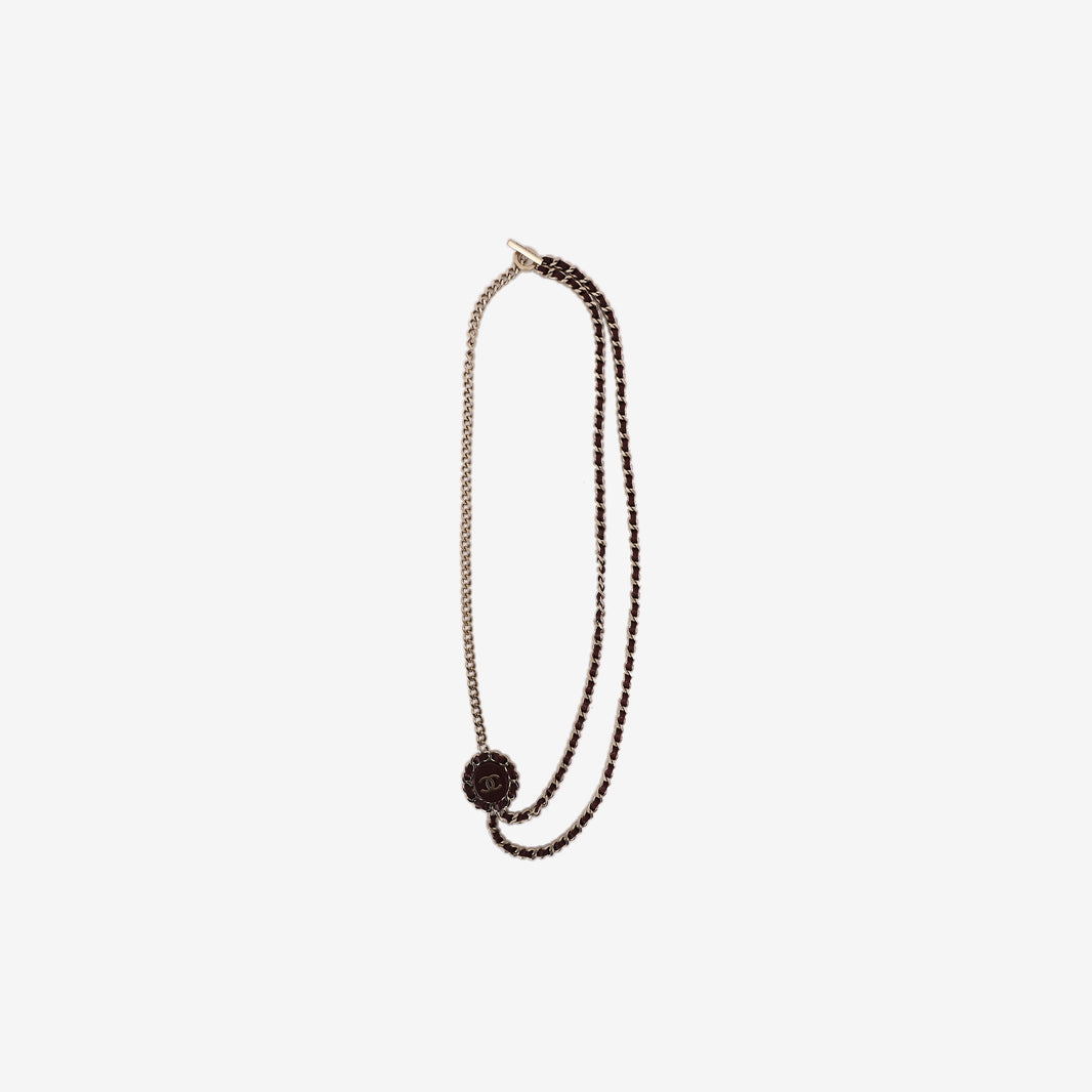 Chanel Leather Chain Necklace in Burgundy Lambskin