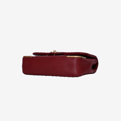 Chanel Rock the Corner Flap Bag in Red Quilted Calfskin Leather with Gold Hardware bottom side view