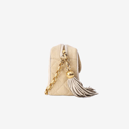 Chanel Classic Crossbody Bag in Beige Quilted Canvas with Gold Hardware
