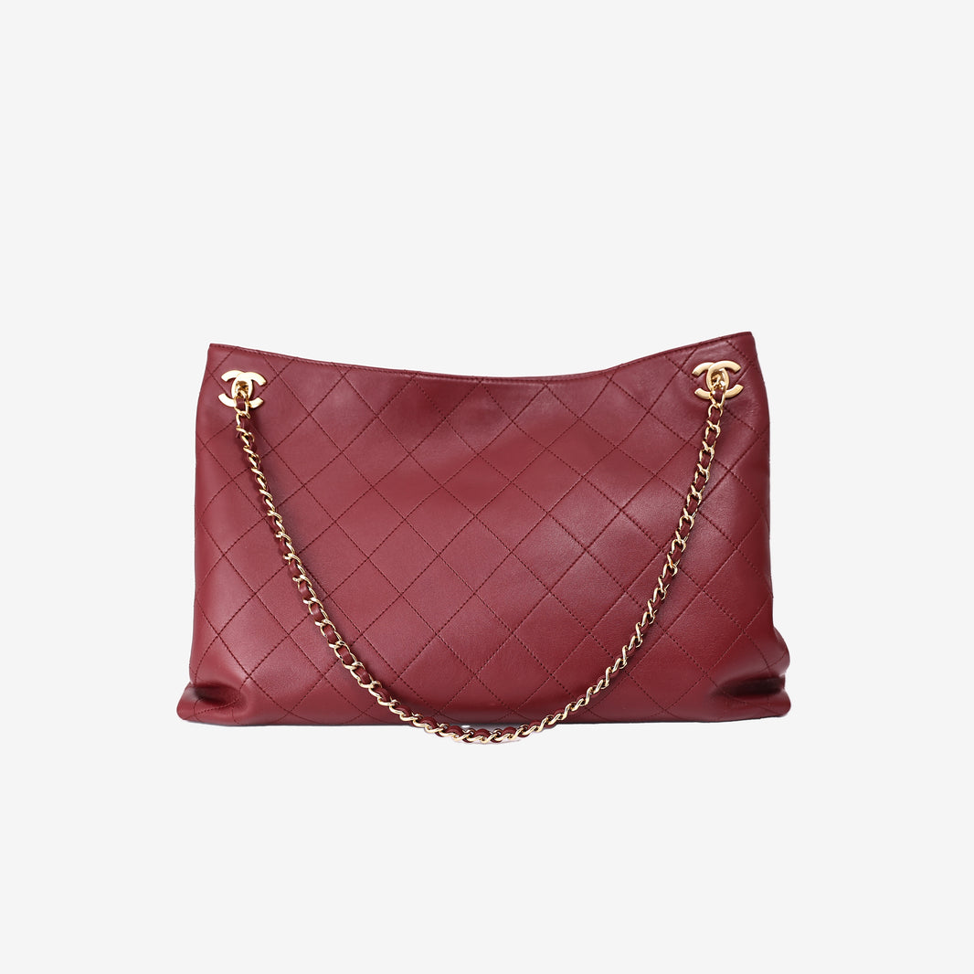Chanel Large Shopping Bag in Burgundy Lambskin Leather with Gold Hardware (SS26) front view