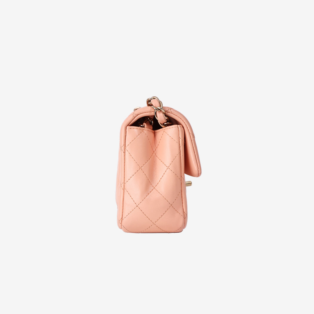 Chanel Classic Mini Rectangular Flap Bag in Light Pink Lambskin with Gold Hardware