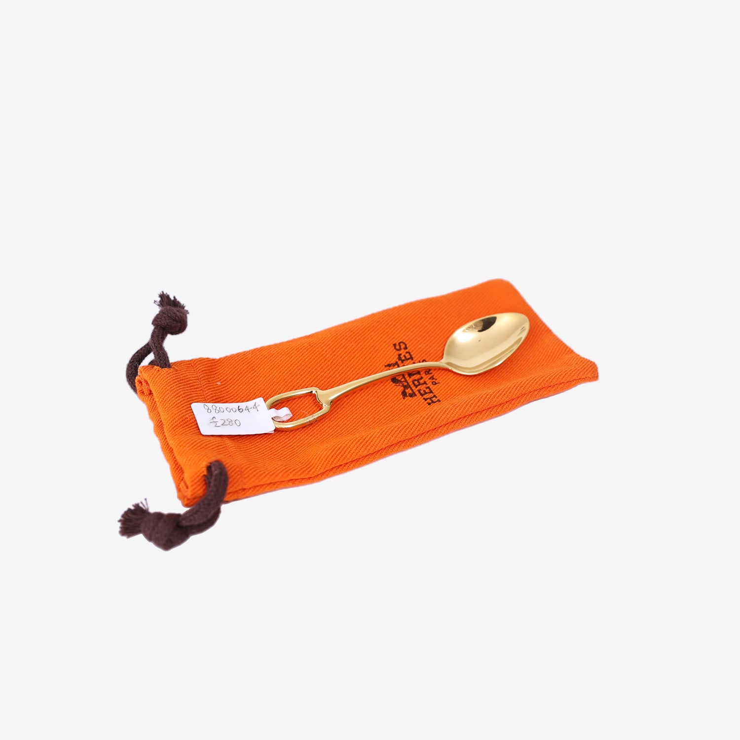 Hermès Grand Attelage Mocha Spoon in Gold-Plated Metal front view