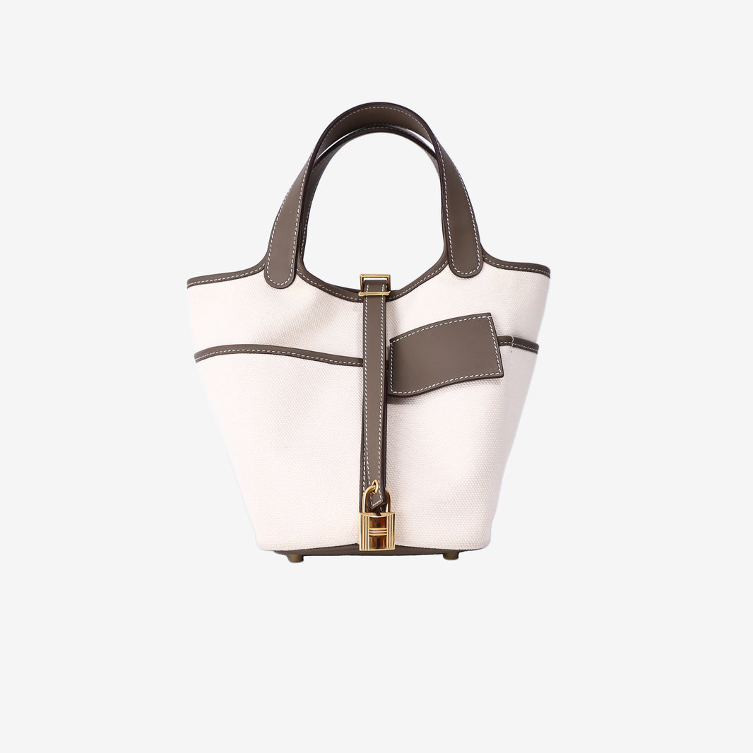 Hermès Picotin Cargo 18 in Étoupe/Ecru Canvas/Leather with Gold Hardware