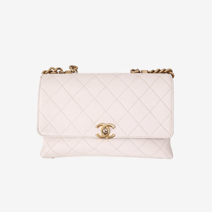 Chanel Small Stitched Flap Bag in White Grained Calfskin with Gold Hardware
