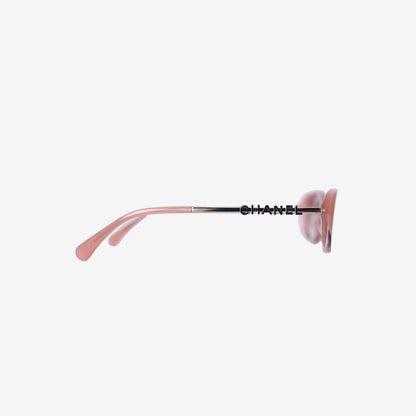 Chanel CC Logo Oval Sunglasses in Pink Acetate with Metal Hardware side view