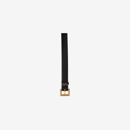 Saint Laurent Monogram Belt in Black Calf Leather with Gold Hardware